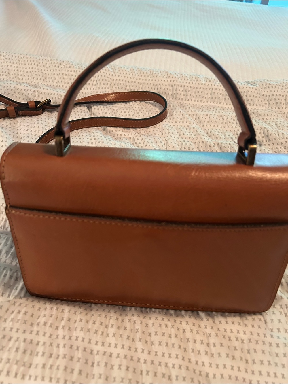 Patricia Nash Tan Brown Leather Satchel with Turn-Lock Accent - Picture 2 of 5